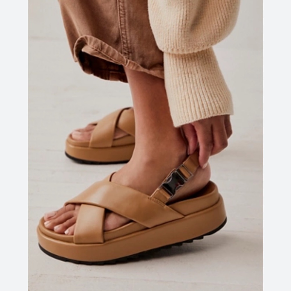 J Slides Tan Platform Sandals